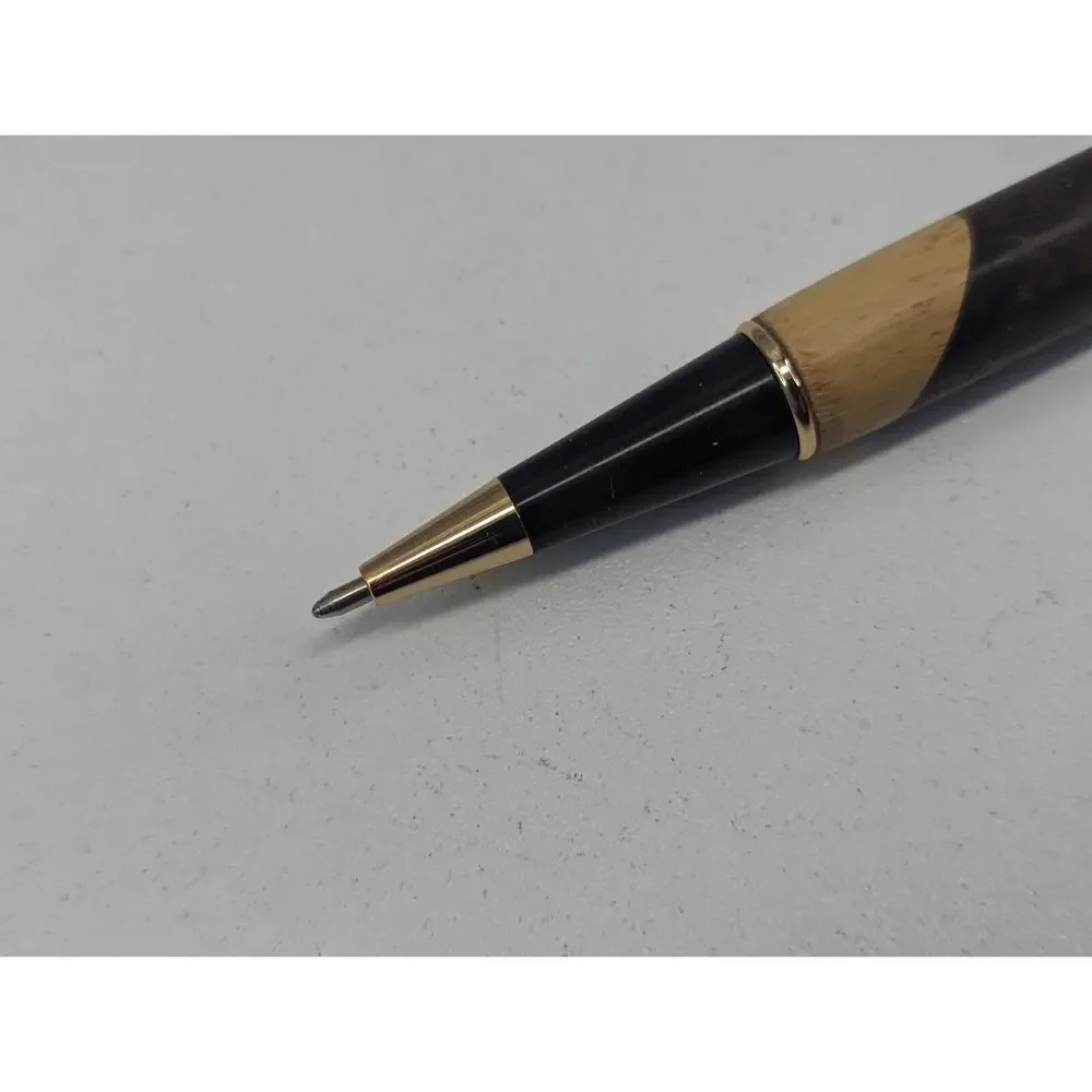 Hand Turned Twist‎ Pen Black And Gold Walnut Maple Blend